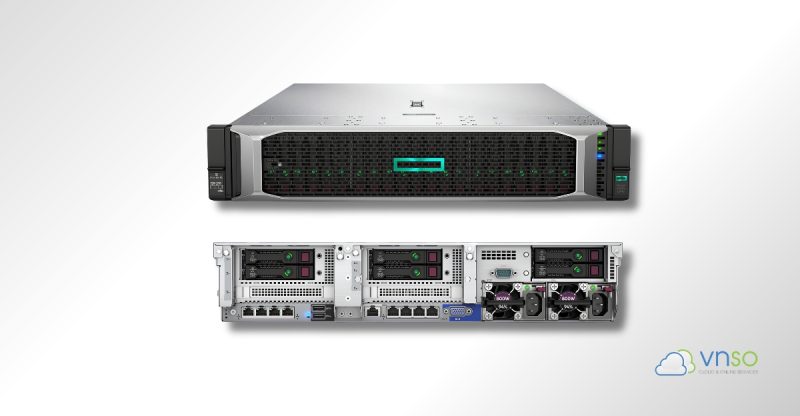 Mặt trước và mặt sau của HPE ProLiant DL380 Gen10