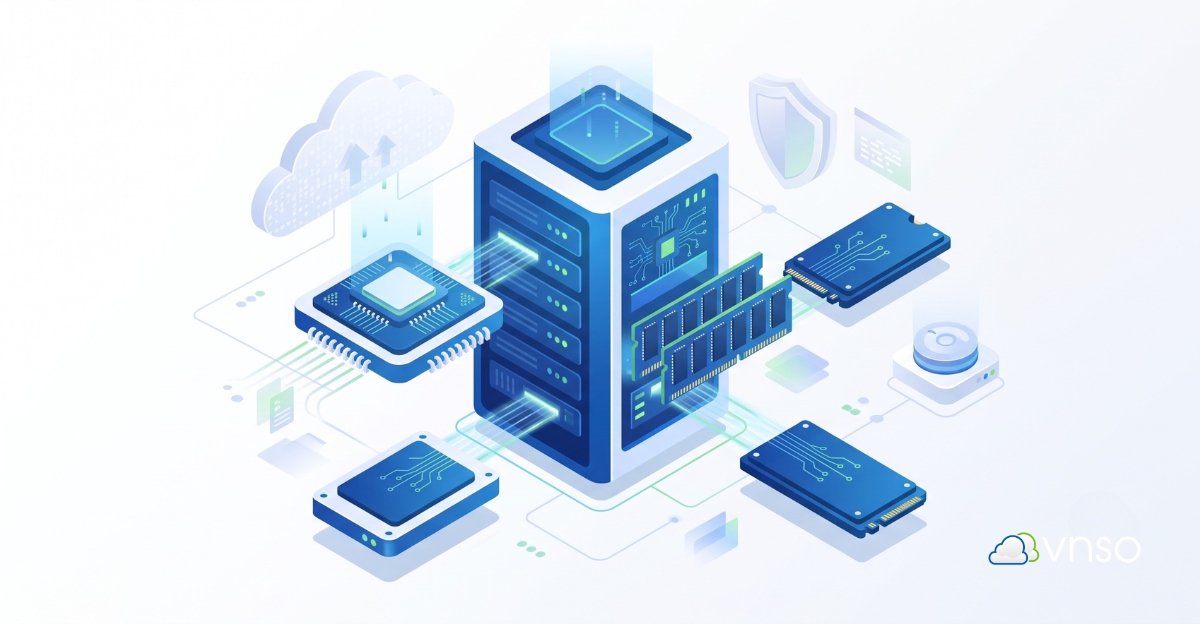 Minh họa nâng cấp CPU, RAM và dung lượng lưu trữ cho VPS Cloud.