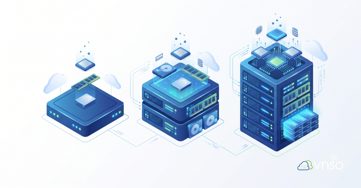 So sánh cấu hình CPU, RAM và dung lượng lưu trữ giữa các gói VPS.