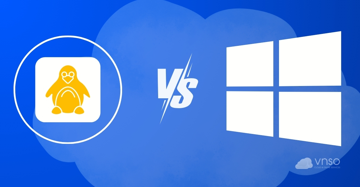 Minh họa sự khác biệt giữa VPS Linux quản trị qua dòng lệnh và VPS Windows có giao diện đồ họa.