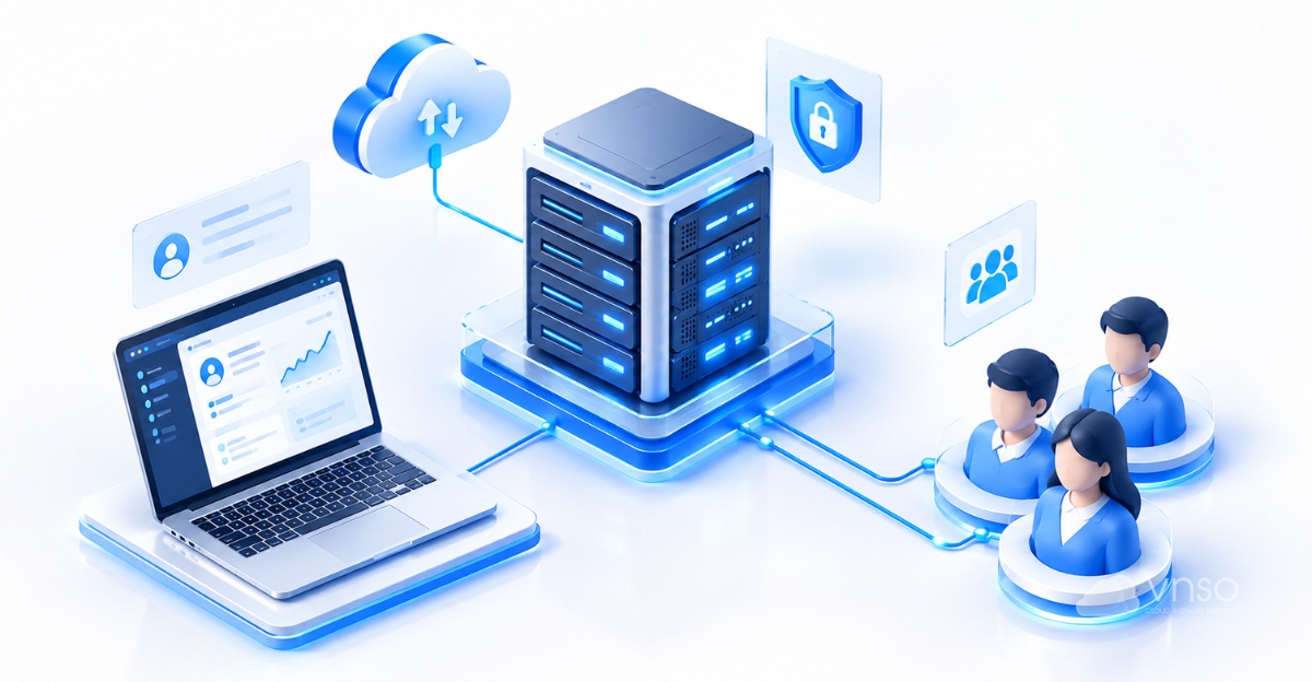 : Mô hình VPS đơn lẻ kết nối máy chủ với hệ thống quản lý khách hàng